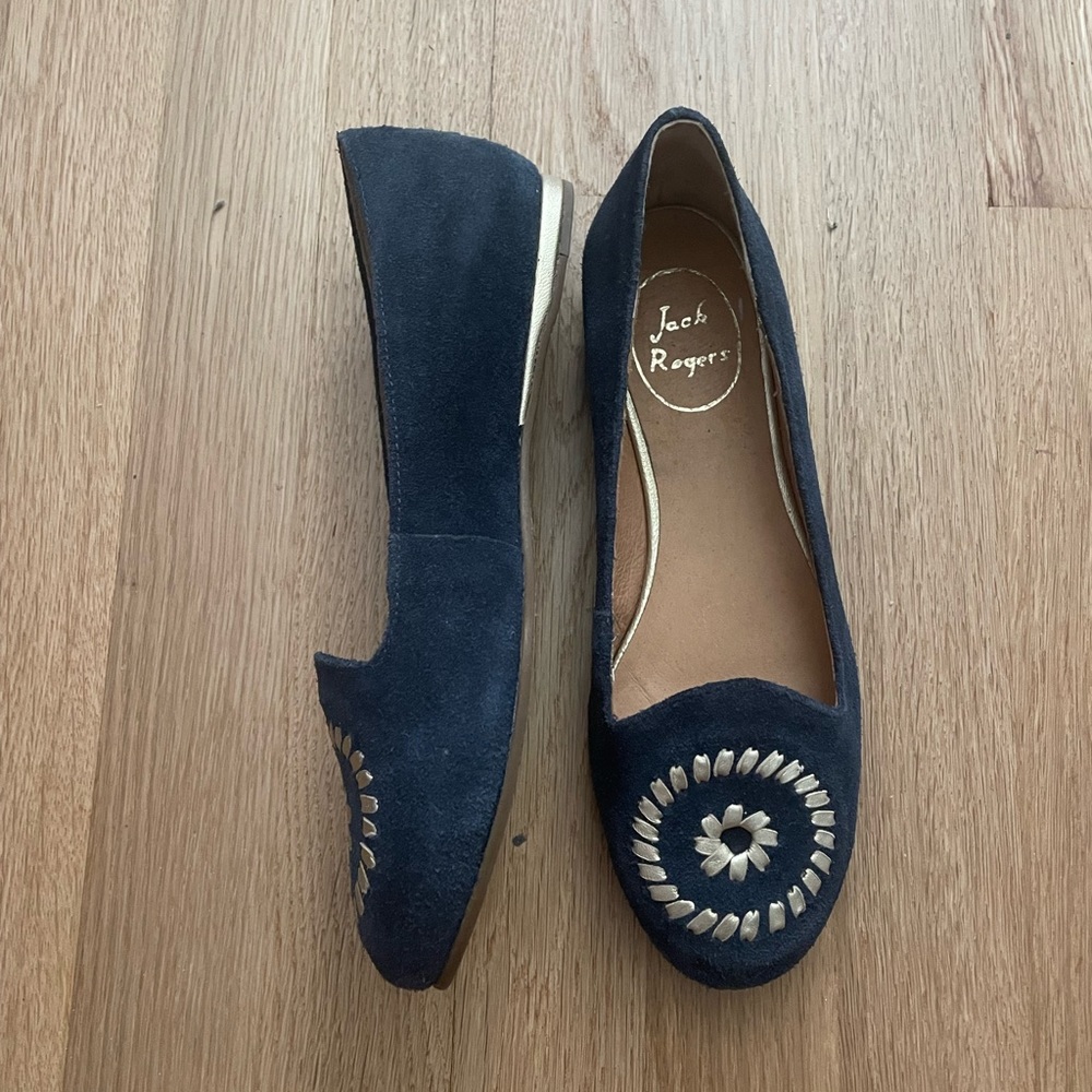JACK ROGERS Rebecca Flat Blue Suede Gold 6.5